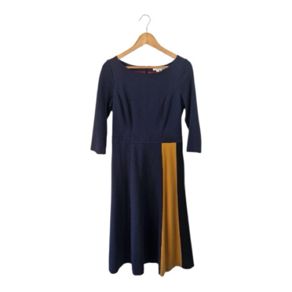 Boden Claudia Ponte Midi Dress Navy Gold Size 4 Colorblock Fit and Flare - Picture 8 of 10